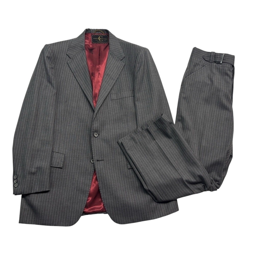 vtg 1970s Nino Cerruti 42S 33x29 Gray Pinstripe 2pc Pant Suit Wool USA